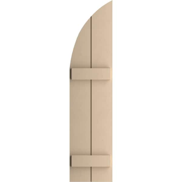 Smooth 2 Board Joined Board-n-Batten W/Quarter Round Arch Top Faux Wood Shutters, 11W X 58H